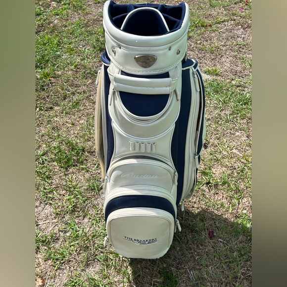 Leather Pearl White Burton Golf Bag Breakers Palm Beach Leather 10 Way, Nice - Picture 5 of 12